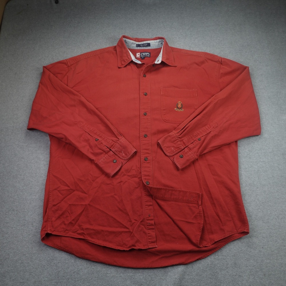Vintage Chaps Ralph Lauren Shirt Mens XL Red Cotton Button Up Crest